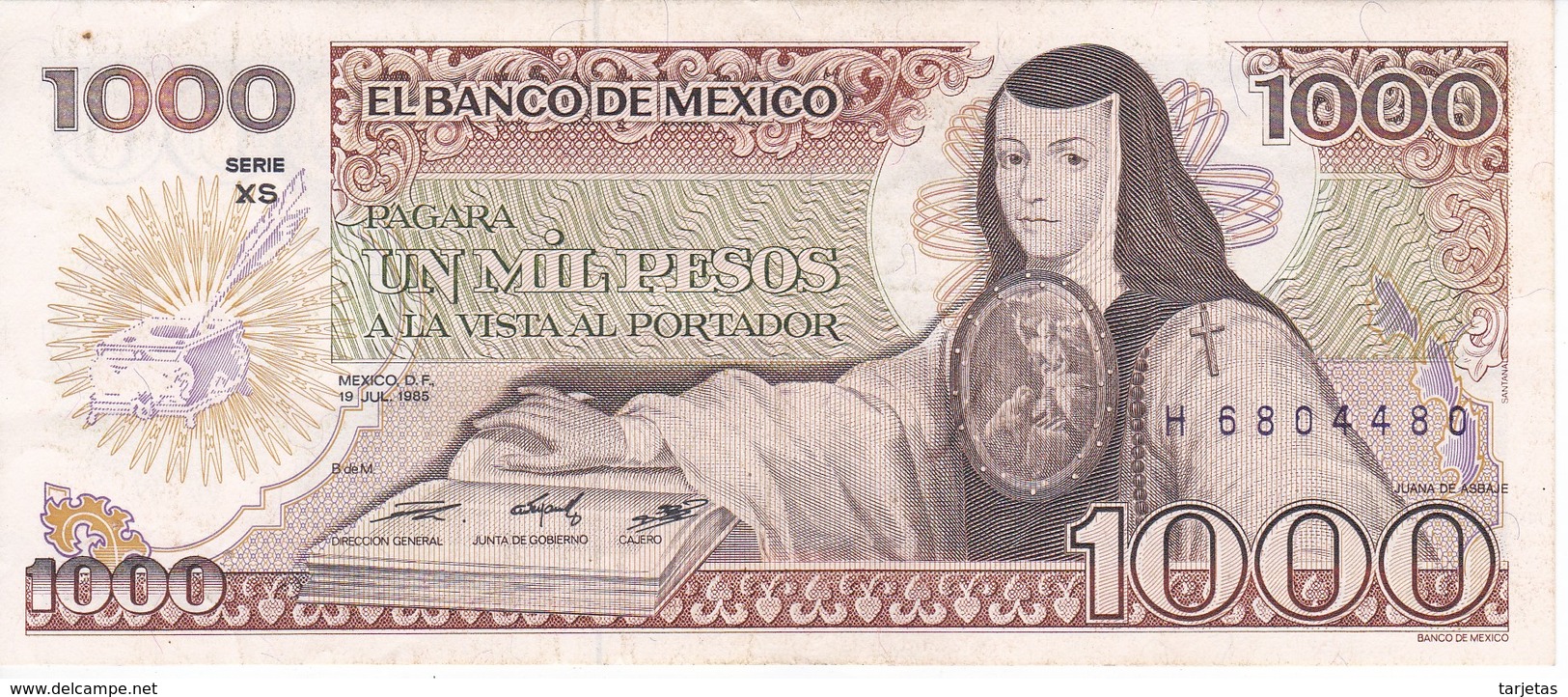 BILLETE DE MEXICO DE 1000 PESOS DEL AÑO 1985 EN CALIDAD EBC (XF) (BANKNOTE) - Mexico