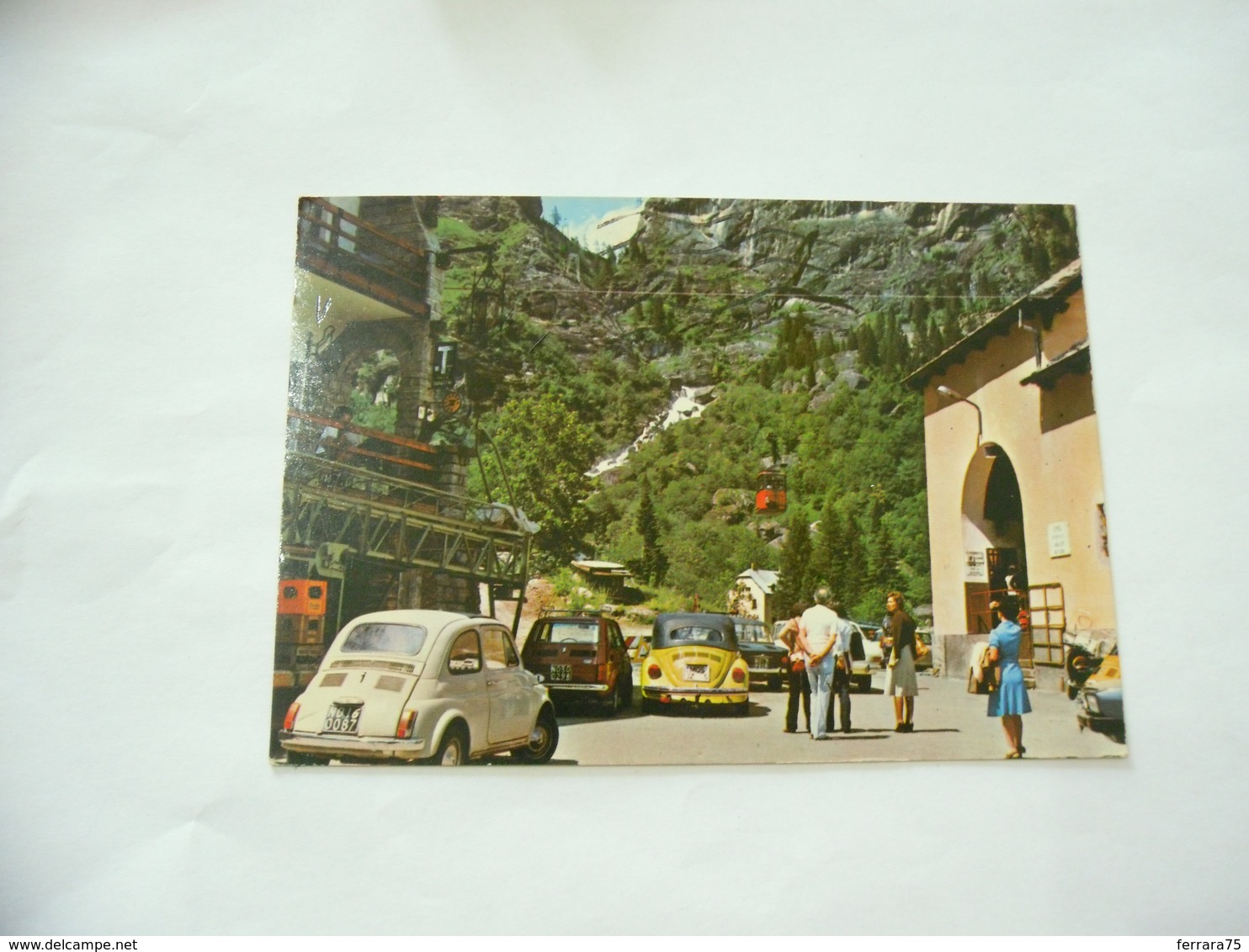 CARTOLINA  VALLE ANTIGORIO GOGLIO STAZIONE FUNIVIA FIAT 500 FIAT 126 MAGGIOLONE CABRIO - Verbania