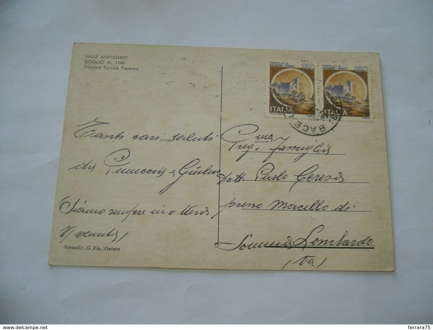 CARTOLINA  VALLE ANTIGORIO GOGLIO STAZIONE FUNIVIA FIAT 500 FIAT 126 MAGGIOLONE CABRIO - Verbania