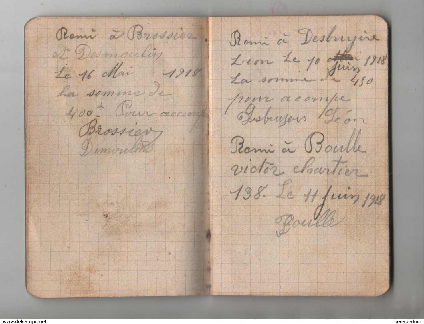 Carnet De Comptes Corancy Desbruyère Desmoulin Brossier Gey Gelet  Boulle Chartier 1918 1919 - Non Classés