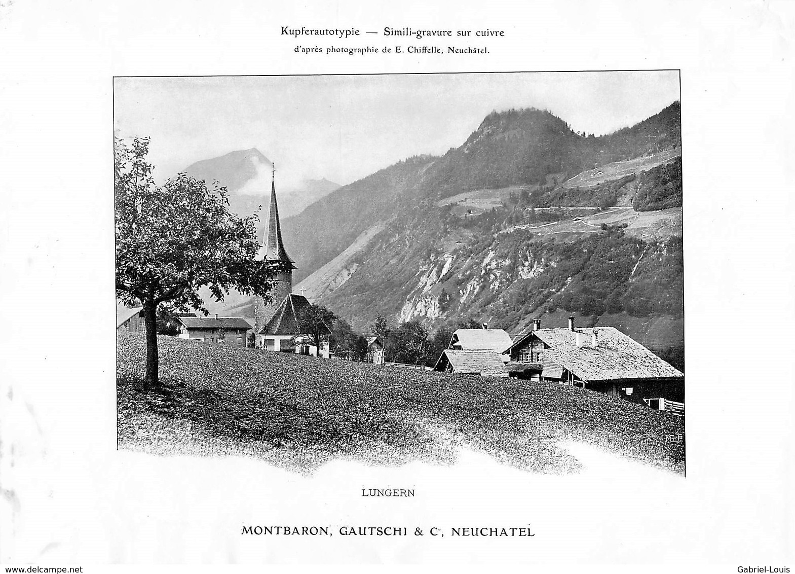 Lungern - Obwald - Simili-gravure En Cuivre Montbaron, Gautschi & C, - Neuchâtel - Suisse  ( Papier ~ 25 X 18 Cm) - Otros Planes