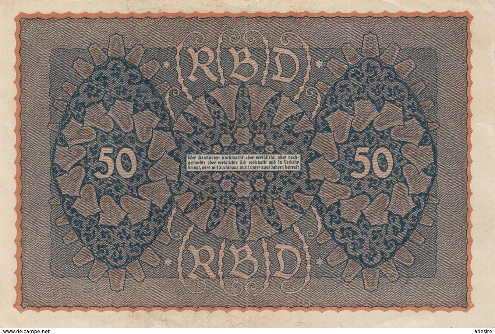 50 REICHSMARK Banknote 1919, Gute Erhaltung, Gefaltet - 50 Mark