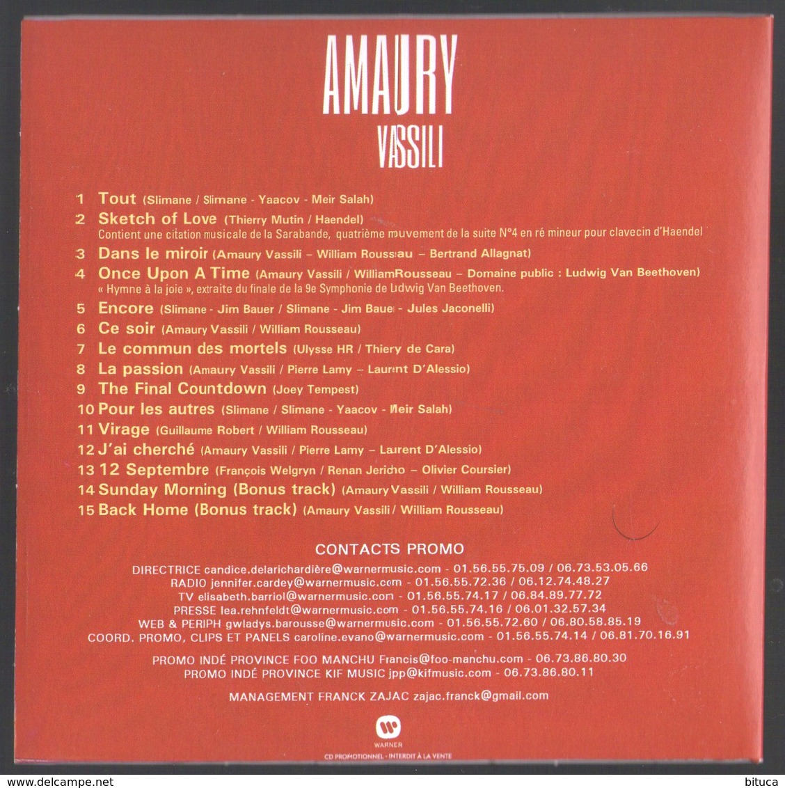CD ALBUM 15 TITRES AMAURY VASSILI TRèS BON ETAT DANS POCHETTE CARTONNéE - Other - French Music