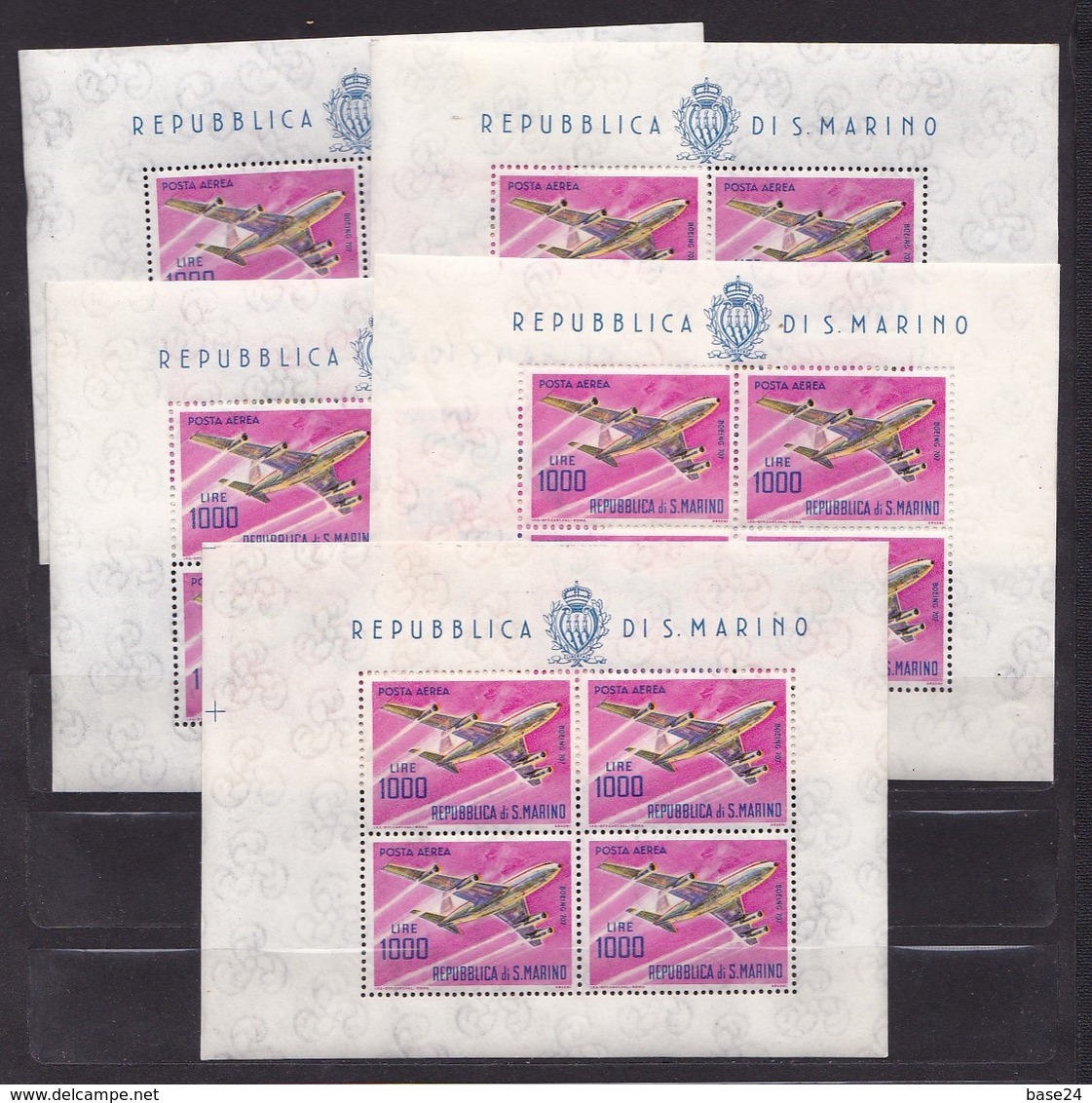 1964 San Marino Saint Marin 1000 LIRE AEREO 5 Foglietti MNH** 5 Souv. Sheets - Blocchi & Foglietti