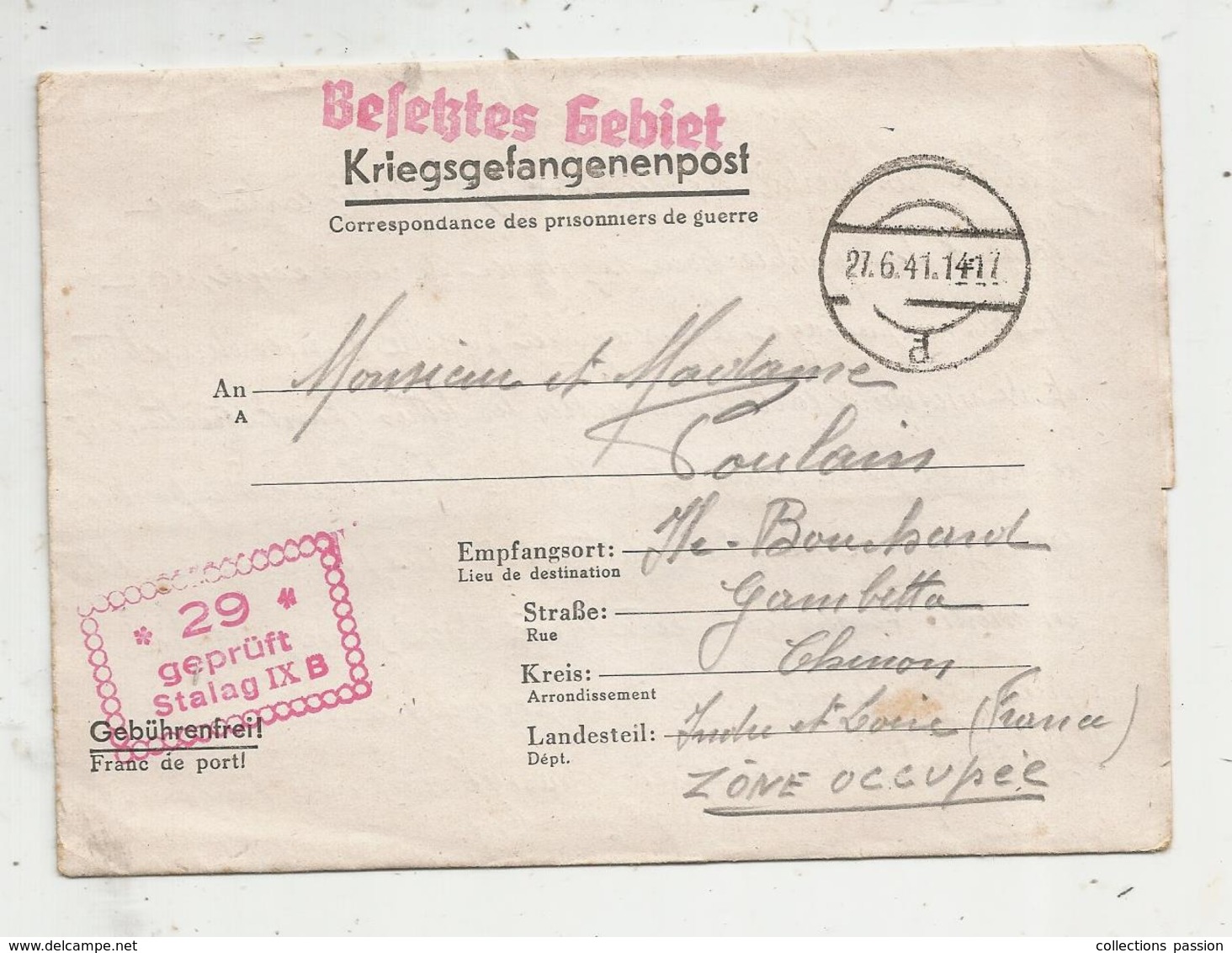 Correspondance Des Prisonniers De Guerre , Allemagne , Kriegsgefangenenpost ,1941 , Stalag IX B , 2 Scans - Lettres & Documents
