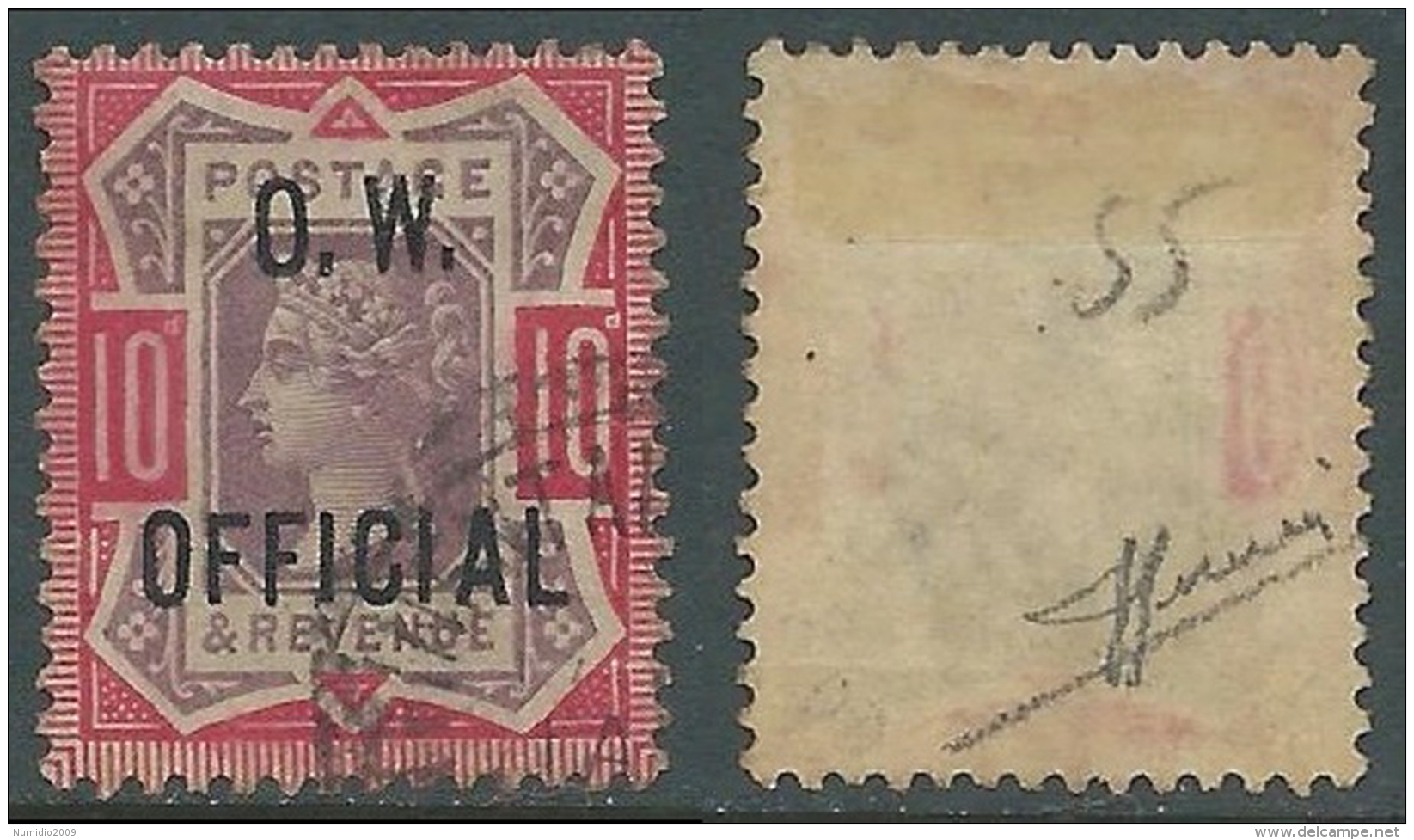 1886-1902 GREAT BRITAIN USED OFFICIAL STAMPS O35 10d DULL PURPLE AND CARMINE - Servizio