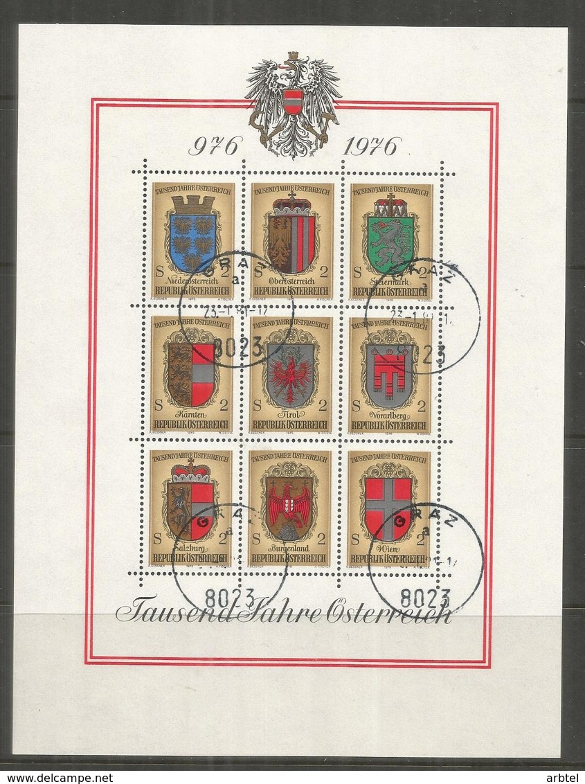 AUSTRIA HOJITA MIL AÑOS DE AUSTRIA ESCUDOS HERALDICOS ARMS MAT GRAZ - Stamps