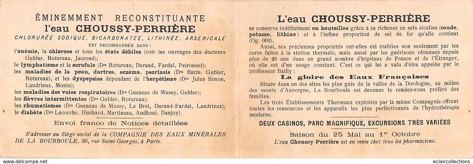 Thème Publicité  Alcools Ou Boissons.  Source Choussy-Perrière 63 La Bourboule  .   (voir Scan) - Autres & Non Classés