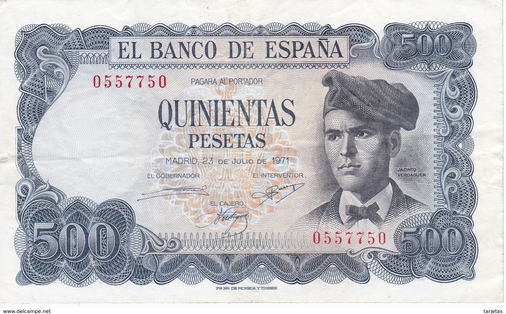 BILLETE DE ESPAÑA DE 500 PTAS DEL 23/07/1971 SIN SERIE EN CALIDAD BC - 500 Pesetas