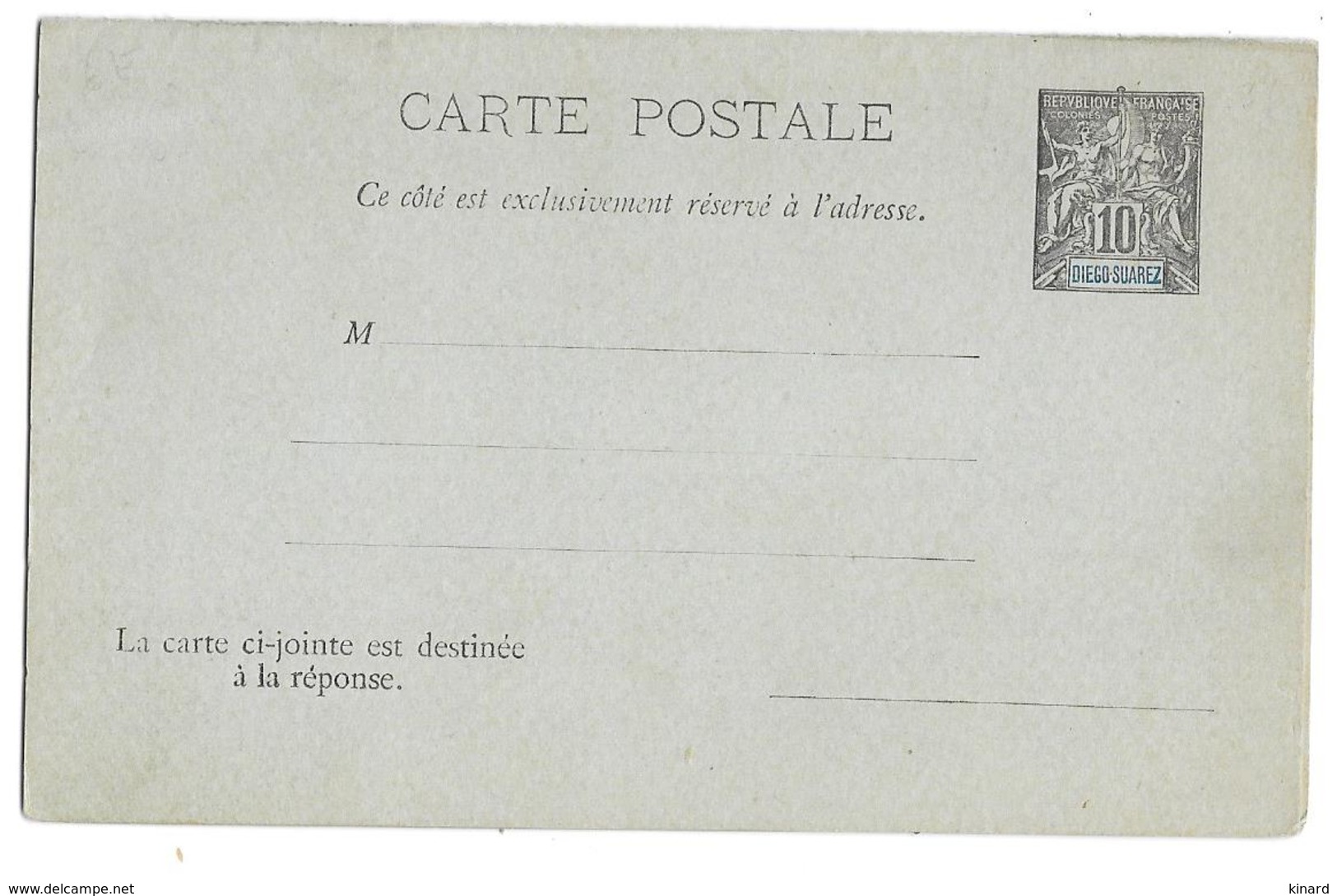 ENTIER POSTAL.... 10 CTS .DIEGO SUAREZ... AVEC CARTE REPONSE ...ETAT NEUF. VOIR SCAN - Cartas & Documentos