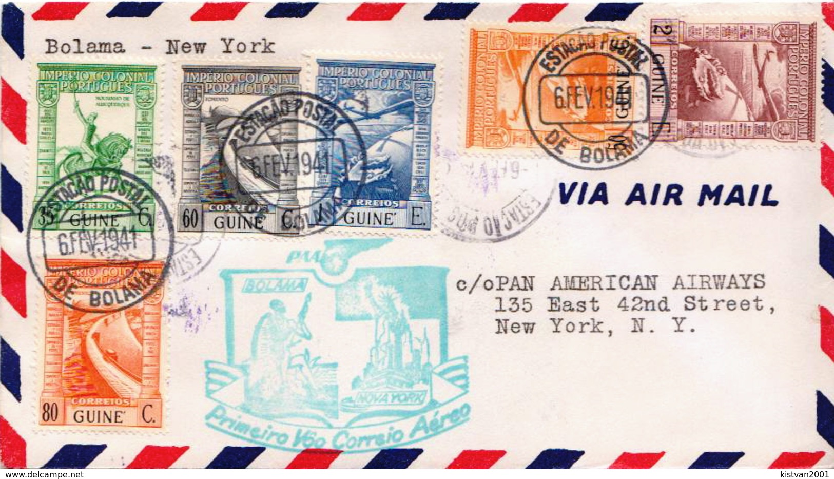 First Fly Cover To New York, USA On 6th February 1941 - Portuguese Guinea