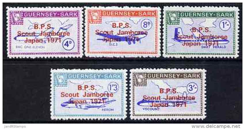 83834 Guernsey - Sark 1971 Scouts Jamboree O/p In Red (aviation Douglas Dc-3) Perf Set Of 5 Unmounted Mint - Guernsey