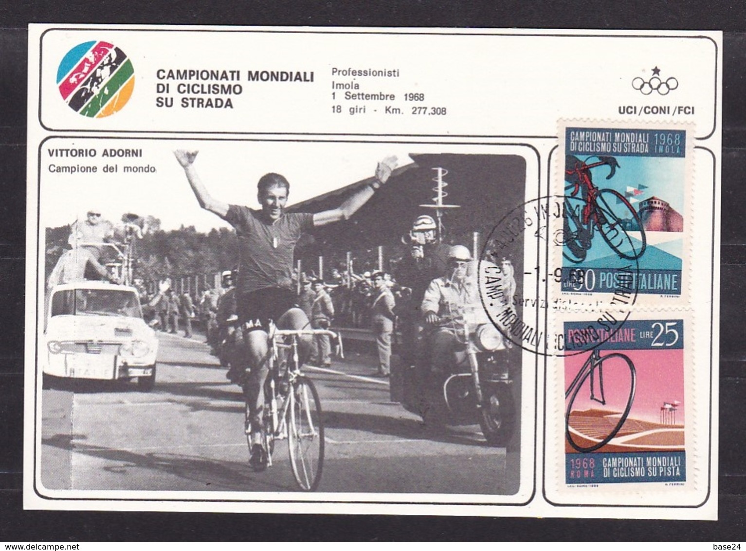 1968 Italia Repubblica CAMPIONATI MONDIALI CICLISMO IMOLA Cartolina N.1798 Adorni Campione Del Mondo CONI Affr. Ciclismo - Ciclismo