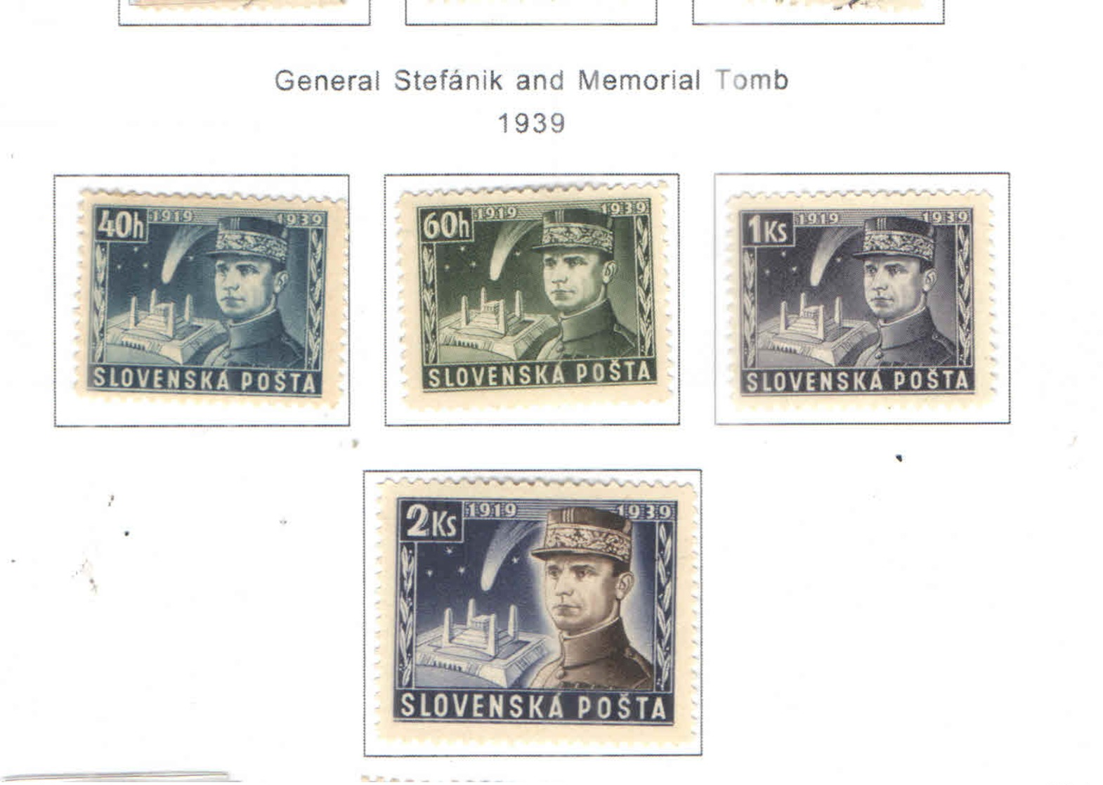 Slovacchia PO 1939 Gen.Stefanik E Memorial .Scott.34/37+ See Scan On Scott.Page - Usati