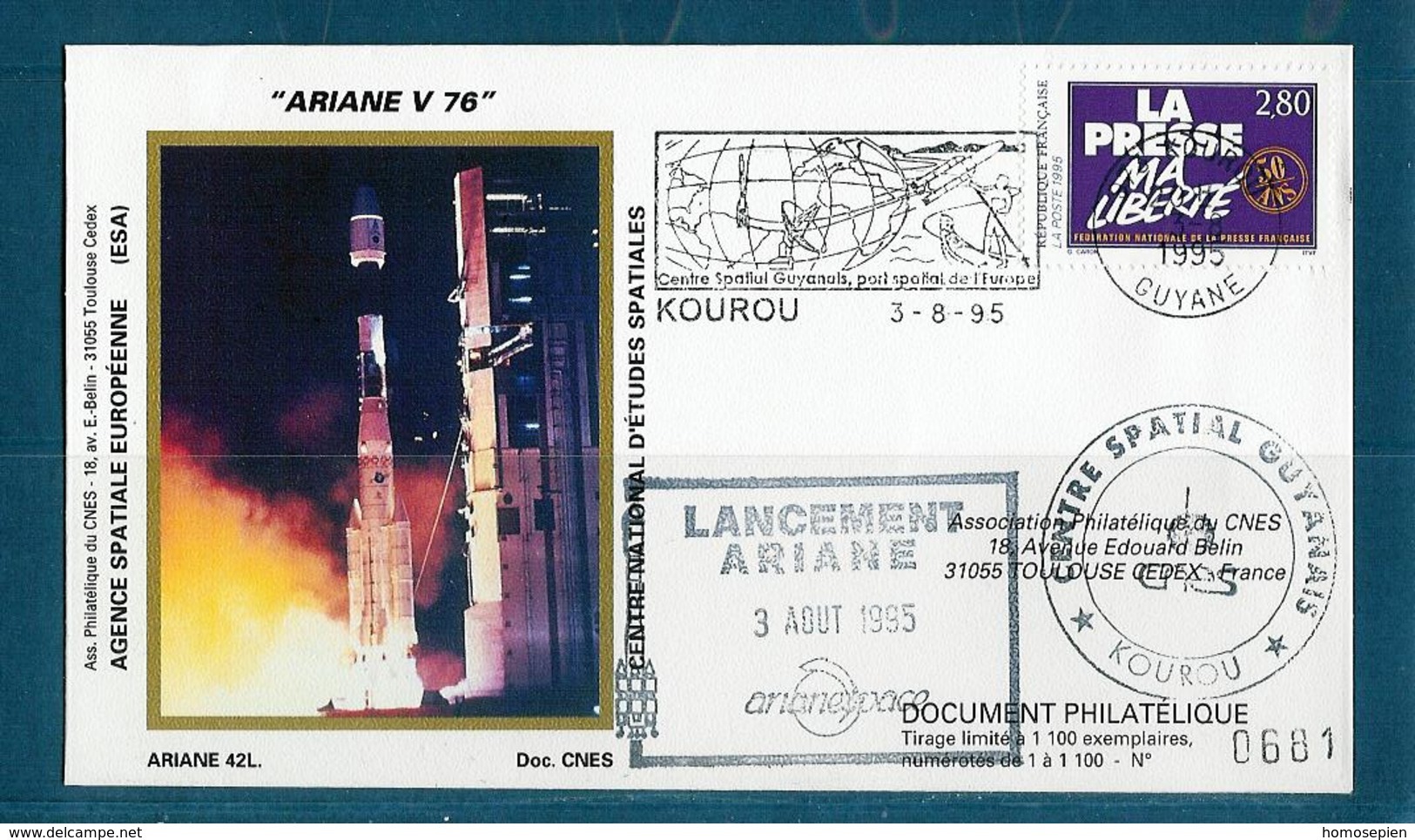 ESPACE - ARIANE Vol Du 1995/08 V76 - CNES - 3 Documents - Europe