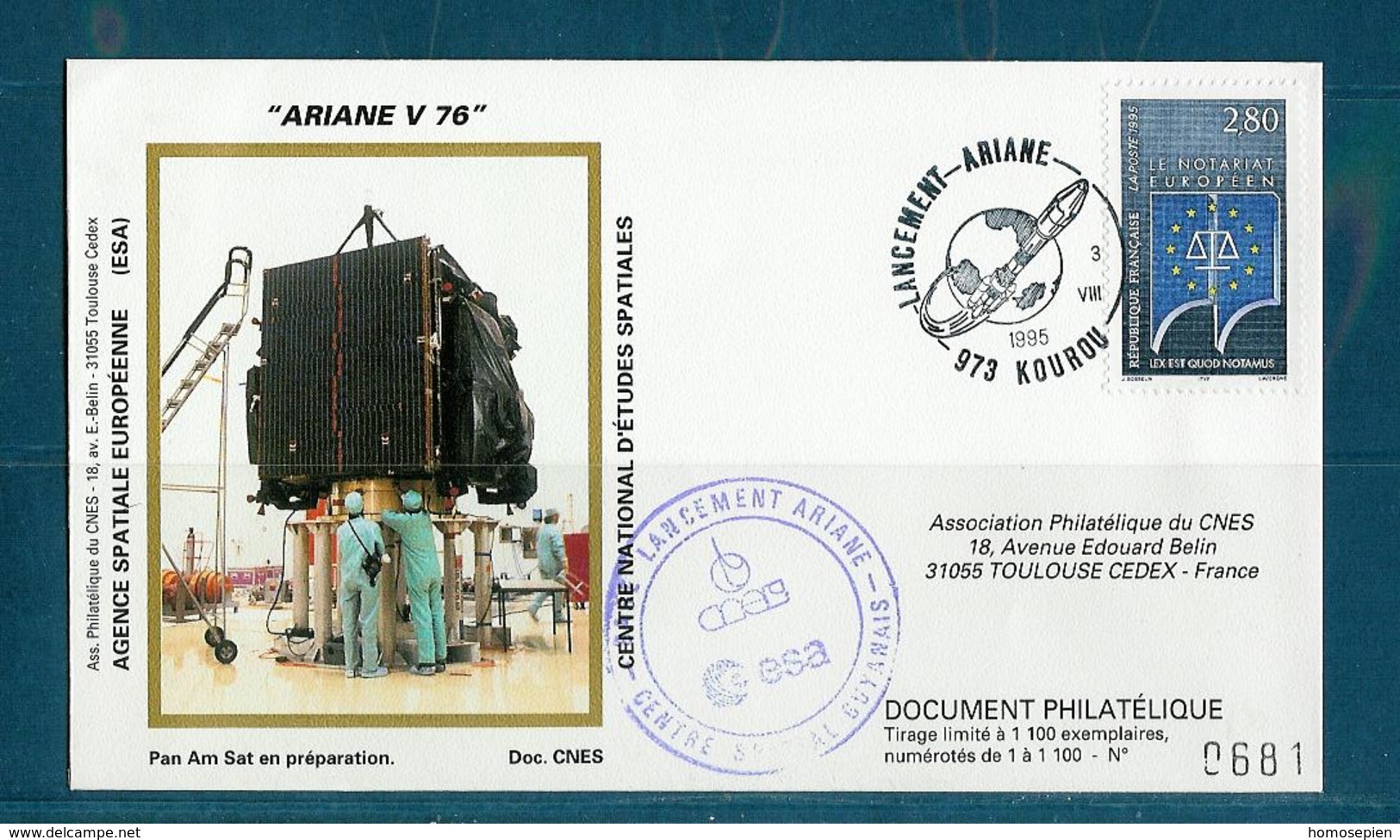 ESPACE - ARIANE Vol Du 1995/08 V76 - CNES - 3 Documents - Europe