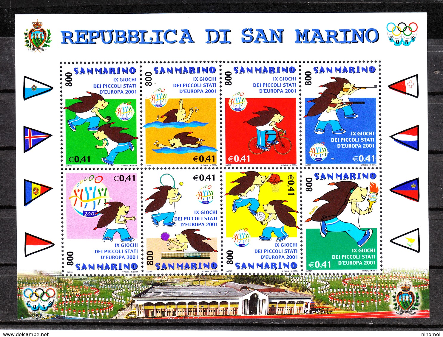 San Marino   -   2001. Giochi Piccoli Stati. Swimming, Shooting, Cycling, Tennis, Basket MNH - Schieten (Wapens)