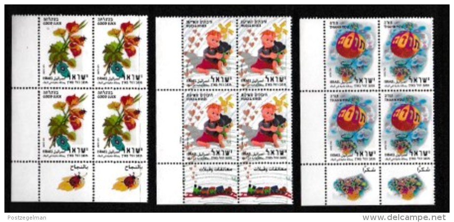 ISRAEL, 2003, Mint Never Hinged Stamp(s) In Blocks, Greetings,  M1733-1735,  Scan X857, With Tab(s) - Unused Stamps (with Tabs)