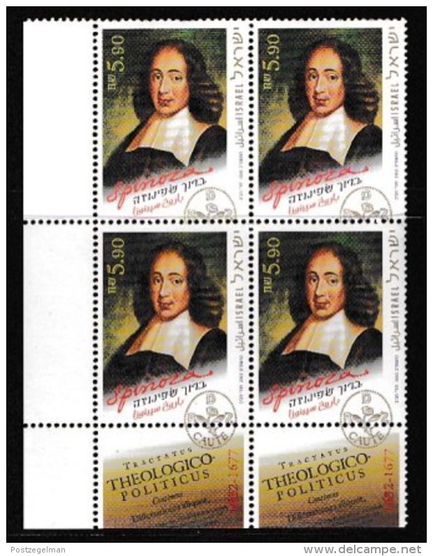 ISRAEL, 2002, Mint Never Hinged Stamp(s) In Blocks, Spinoza, M1701,  Scan X848, With Tab(s) - Unused Stamps (with Tabs)