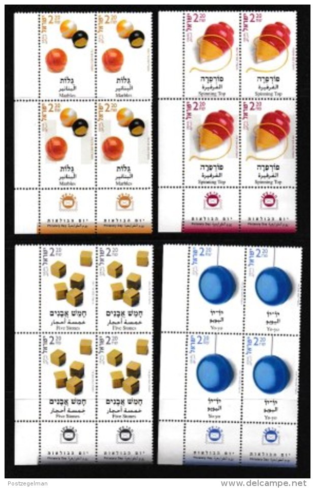 ISRAEL, 2002, Mint Never Hinged Stamp(s) In Blocks, Children's Games, M1702-1705,  Scan X848, With Tab(s) - Unused Stamps (with Tabs)