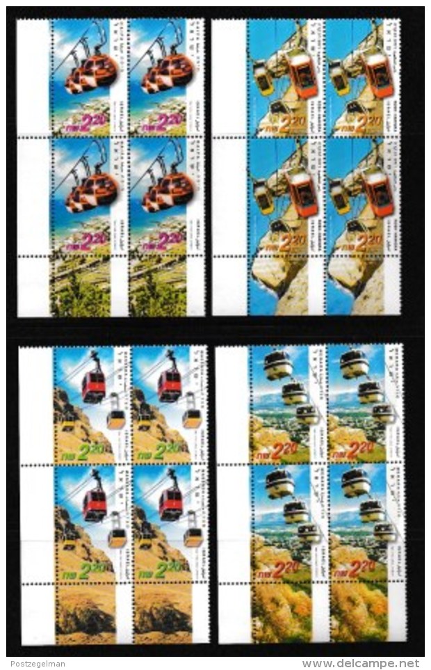 ISRAEL, 2002, Mint Never Hinged Stamp(s) In Blocks, Cable Cars, M1685-1688,  Scan X845, With Tab(s) - Unused Stamps (with Tabs)