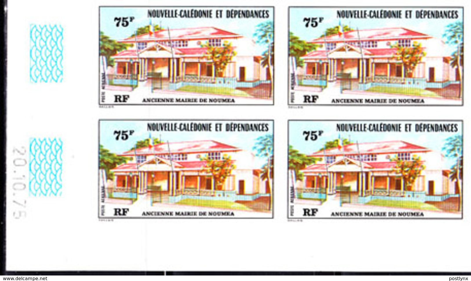 NEW CALEDONIA 1976 Colonial Rathaus 75F IMPERF.4-BLOCK - Sin Dentar, Pruebas De Impresión Y Variedades