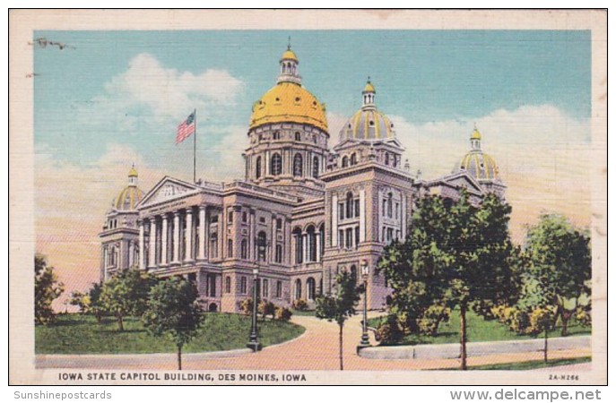 Iowa Des Moines State Capitol Building 1934 Curteich - Des Moines