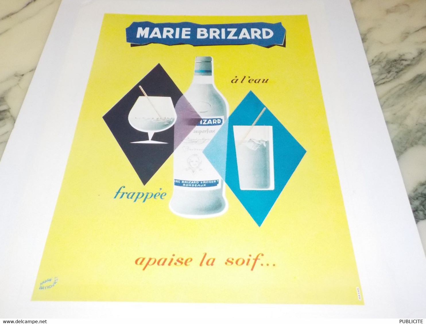 ANCIENNE PUBLICITE APERITIF APAISE LA SOIF  MARIE BRIZARD A L EAU 1953 - Alcoholes