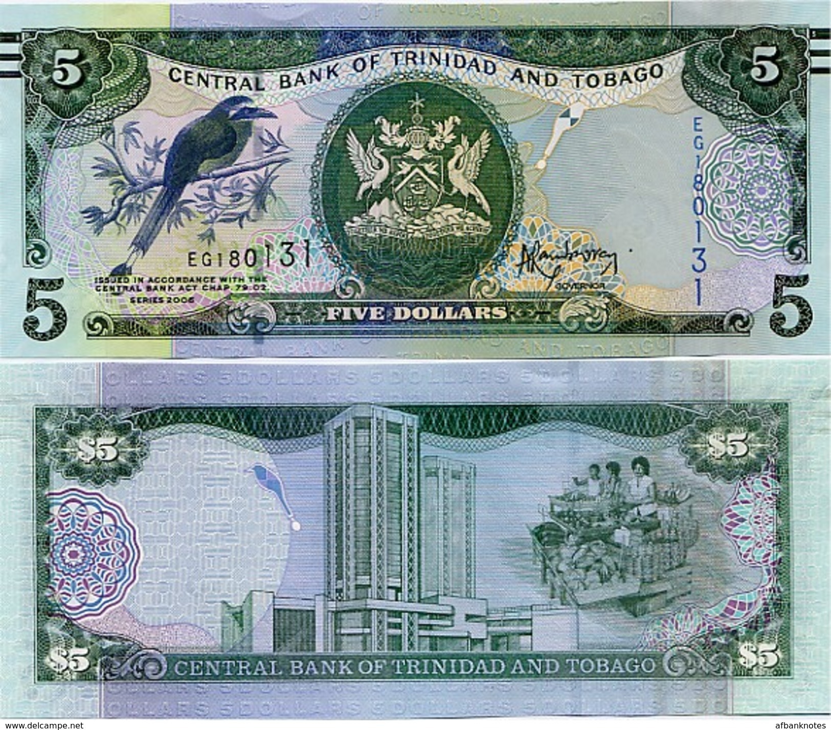 TRINIDAD & TOBAGO       5 Dollars       P-New      2006 (2014)     UNC [ Sign. Rambarran ] - Trinidad En Tobago