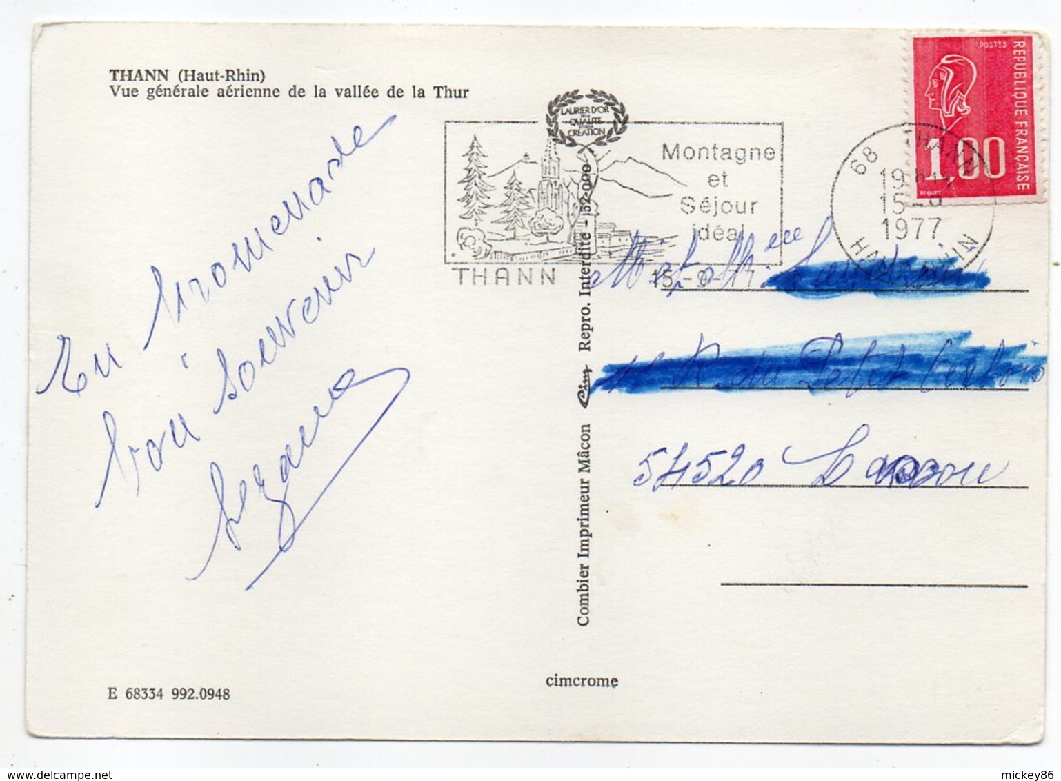 THANN--1977--Vue Générale Aérienne De La Vallée De La Thur  --timbre --cachet - Thann