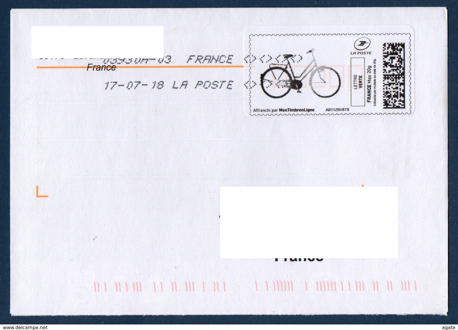 Montimbrenligne Vélo Lettre Verte Sur Enveloppe Du 17/07/18 - Timbres à Imprimer (Montimbrenligne)