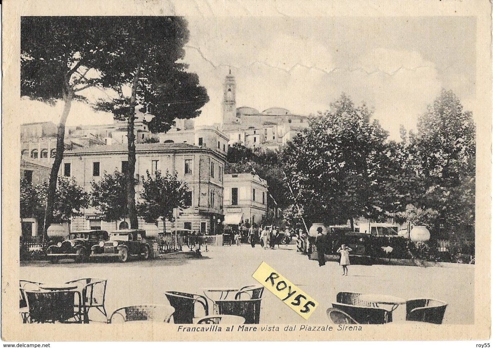 Abruzzo-chieti- Francavilla Al  Mare A Mare Vista Dal Piazzale Sirena Auto Epoca Persone Tavoli Bar Animata Anni 40 50 - Altri & Non Classificati