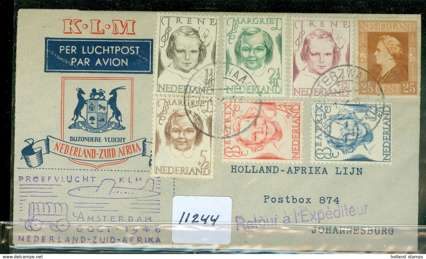 L.P.  KLM BRIEFOMSLAG Gelopen In 1946 Van LANGEZWAAG Naar JOHANNESBURG PROEFVLUCHT NEDERLAND - ZUID AFRIKA  (11.244) - Covers & Documents