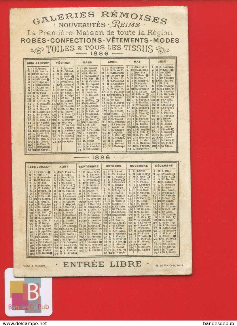 REIMS Galerie Rémoise Jolie Chromo Calendrier 1886 Enfants Jeu De Domino Dominos - Petit Format : ...-1900