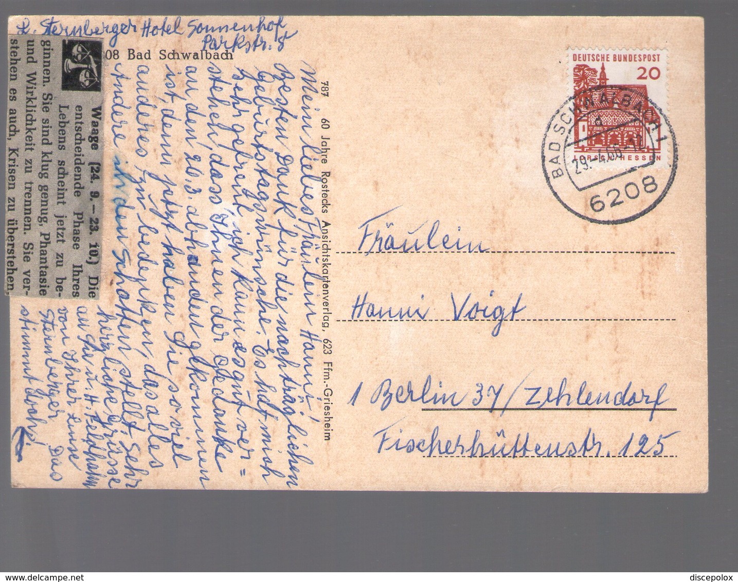 U3218 POSTCARD 1966 GRUSS AUS Bad Schwalbach (HESSEN)  + NICE TIMBRE AND STAMP, STORIA POSTALE - Bad Schwalbach