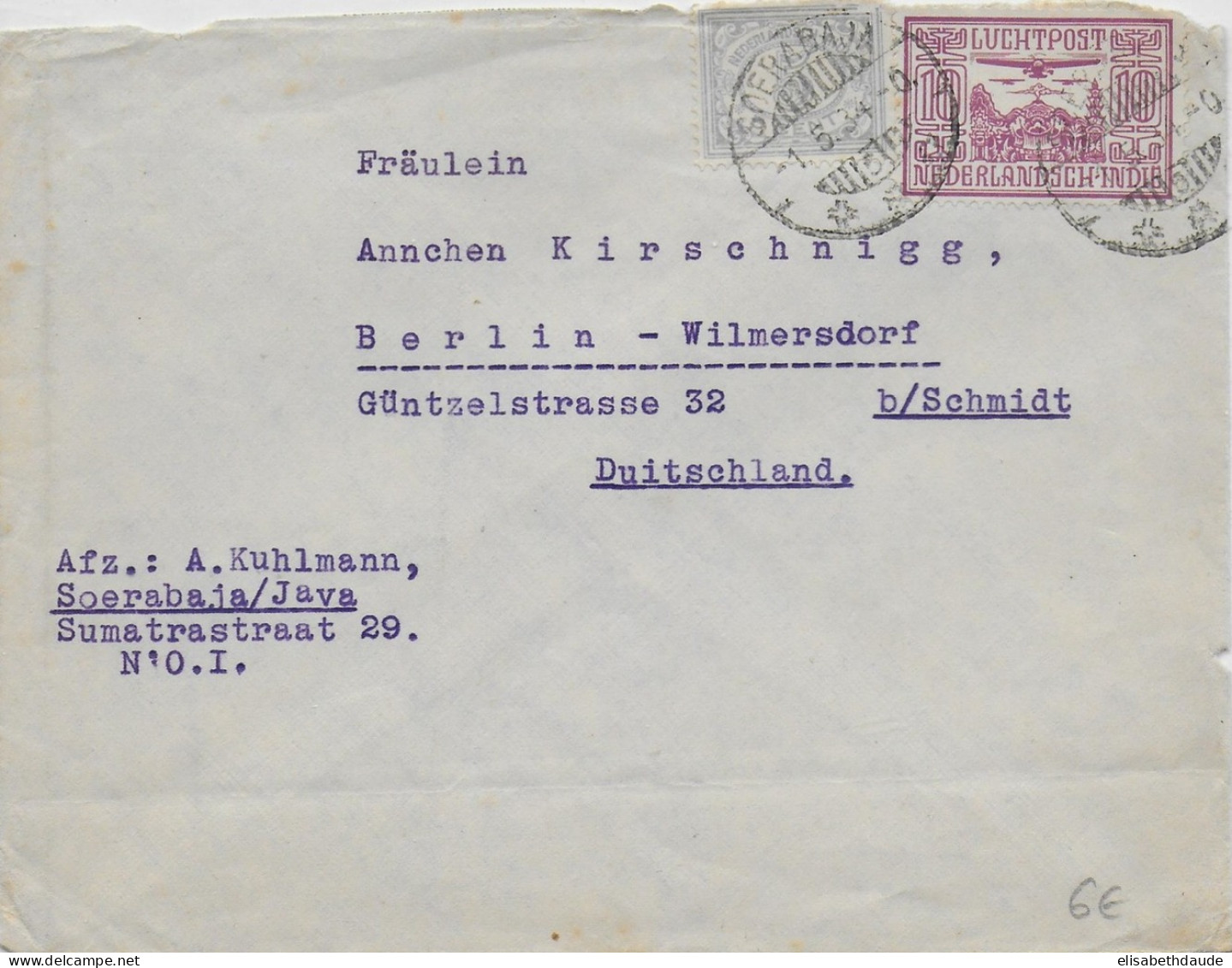 INDES NEERLANDAISES - 1934 - LETTRE De SOERABAJA => BERLIN (ALLEMAGNE) - Indes Néerlandaises