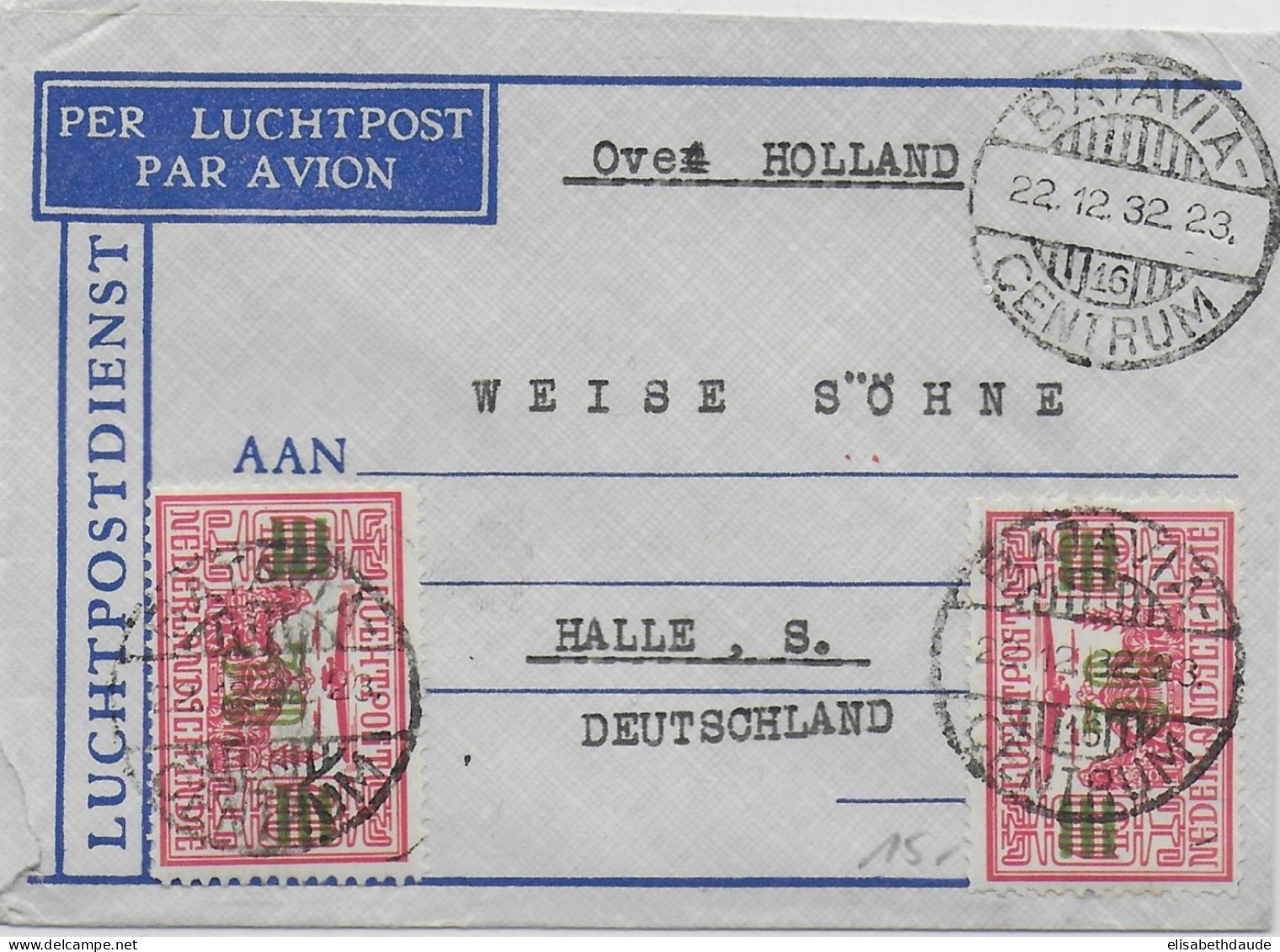 INDES NEERLANDAISES - 1932 - LETTRE De BATAVIA => HALLE (ALLEMAGNE) - Indes Néerlandaises