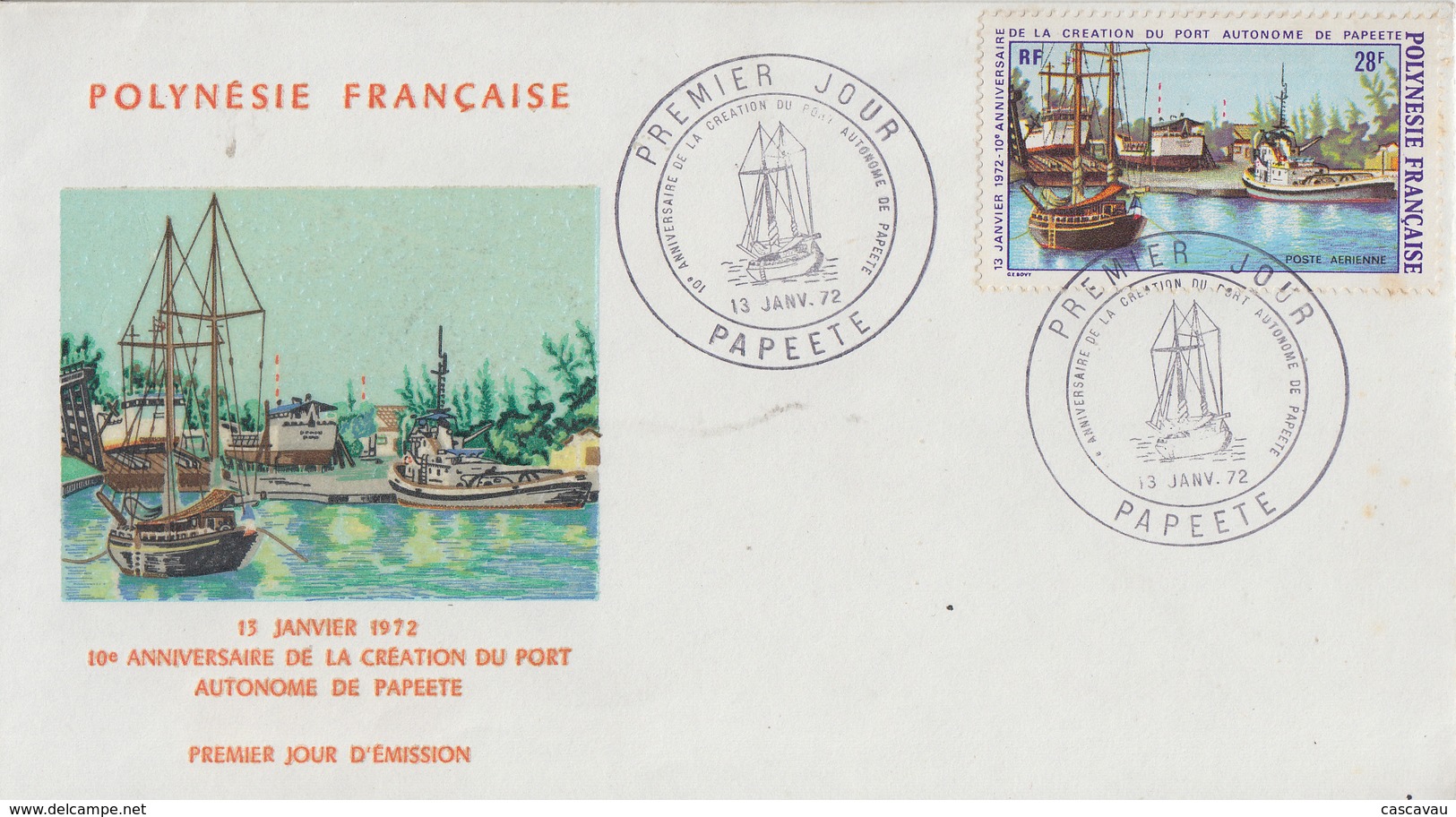 Enveloppe  FDC  1er  Jour  POLYNESIE   10éme  Anniversaire  Du   Port   Autonome  De  Papeete  1972 - FDC