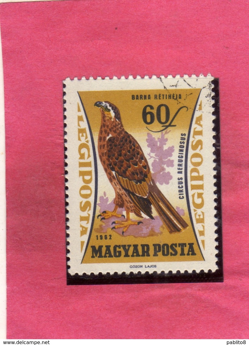 HUNGARY UNGHERIA MAGYAR 1962 AIR MAIL POSTA AEREA BIRDS FAUNA AVICOLA MARSH HARRIER BIRD FALCO DI PALUDE 60f USATO USED - Usati