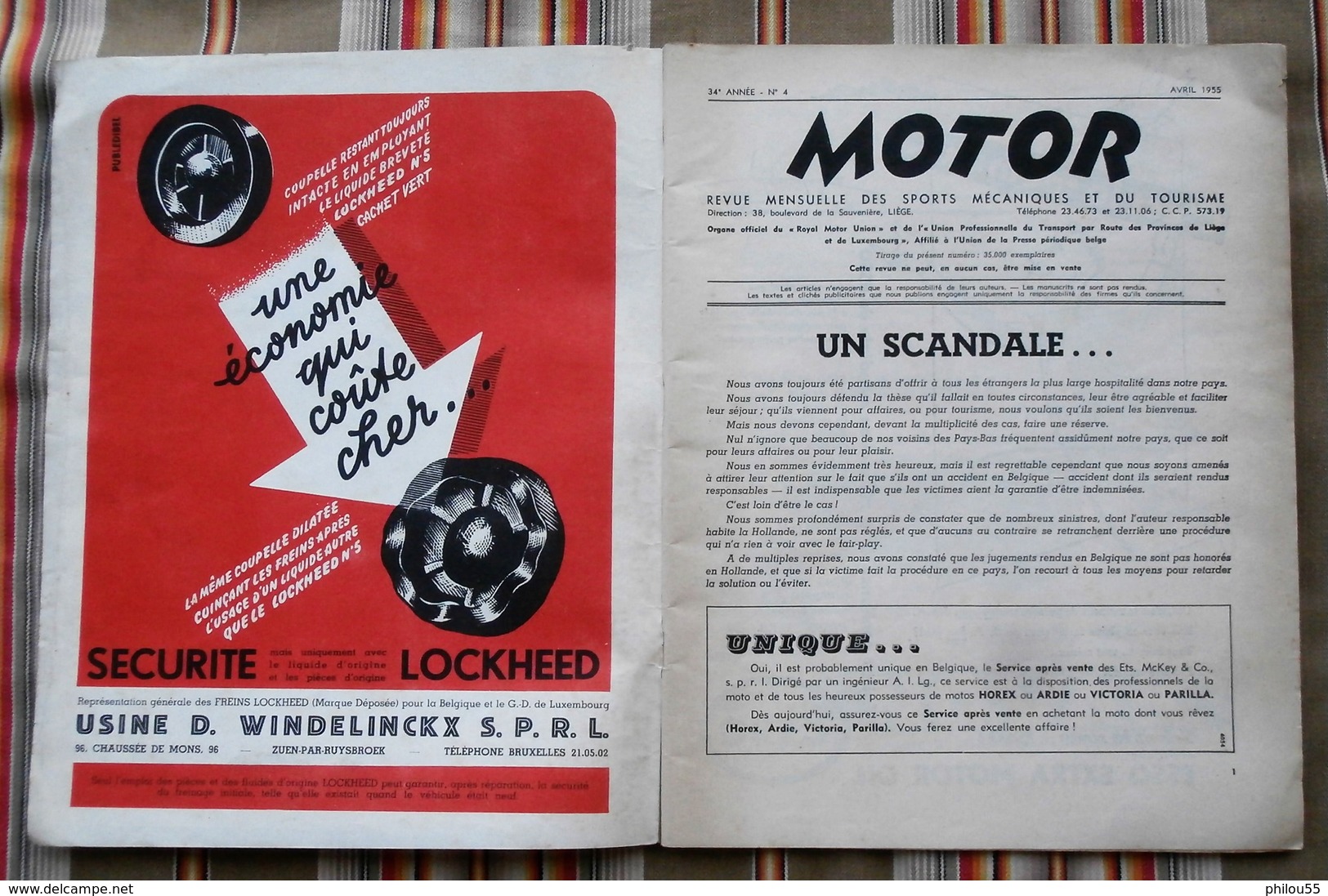 Revue MOTOR  N° 4 1955 Royal Motor Union LIEGE PUB - Auto/Motor