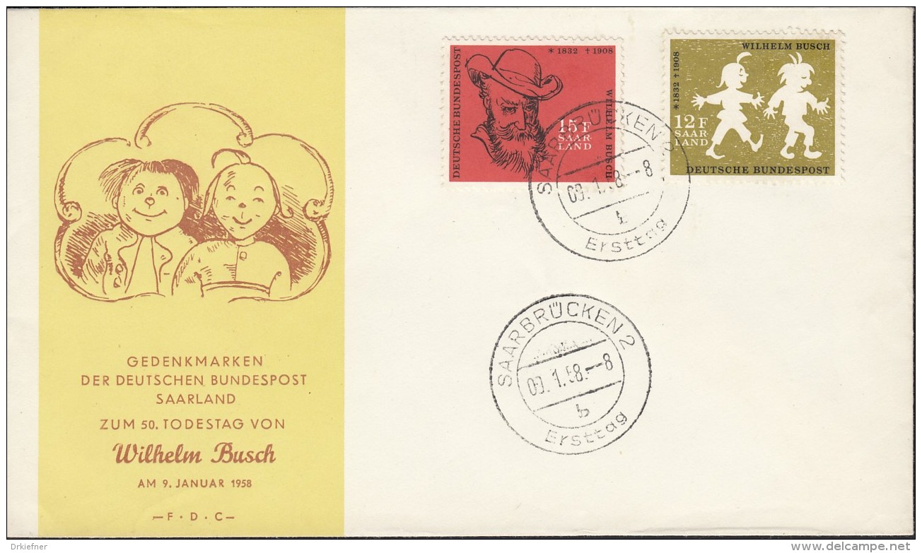 SAAR 429-430 FDC, Wilhelm Busch 1958 - Briefe U. Dokumente