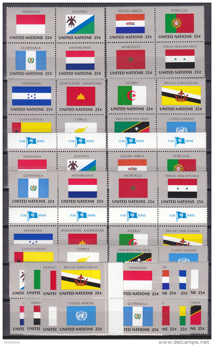 UNO  NEW YORK  579-594, Zd-Paare Und Herzstücke,  Postfrisch **, Komplett, Flaggen 1989 - Ungebraucht