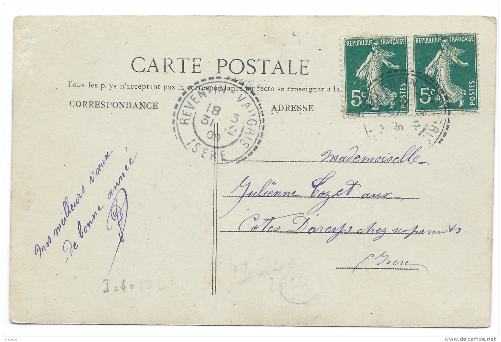 CPA BONNE ANNEE COFFRE FORT  AVEC FEMME / 1909 / REVENTIN VAUGRIS ISERE - Nieuwjaar