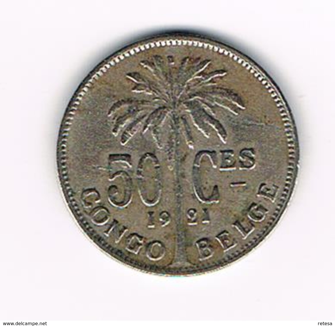 &   CONGO  BELGE  50 CENTIMES   ALBERT I   1921 - 1910-1934: Albert I