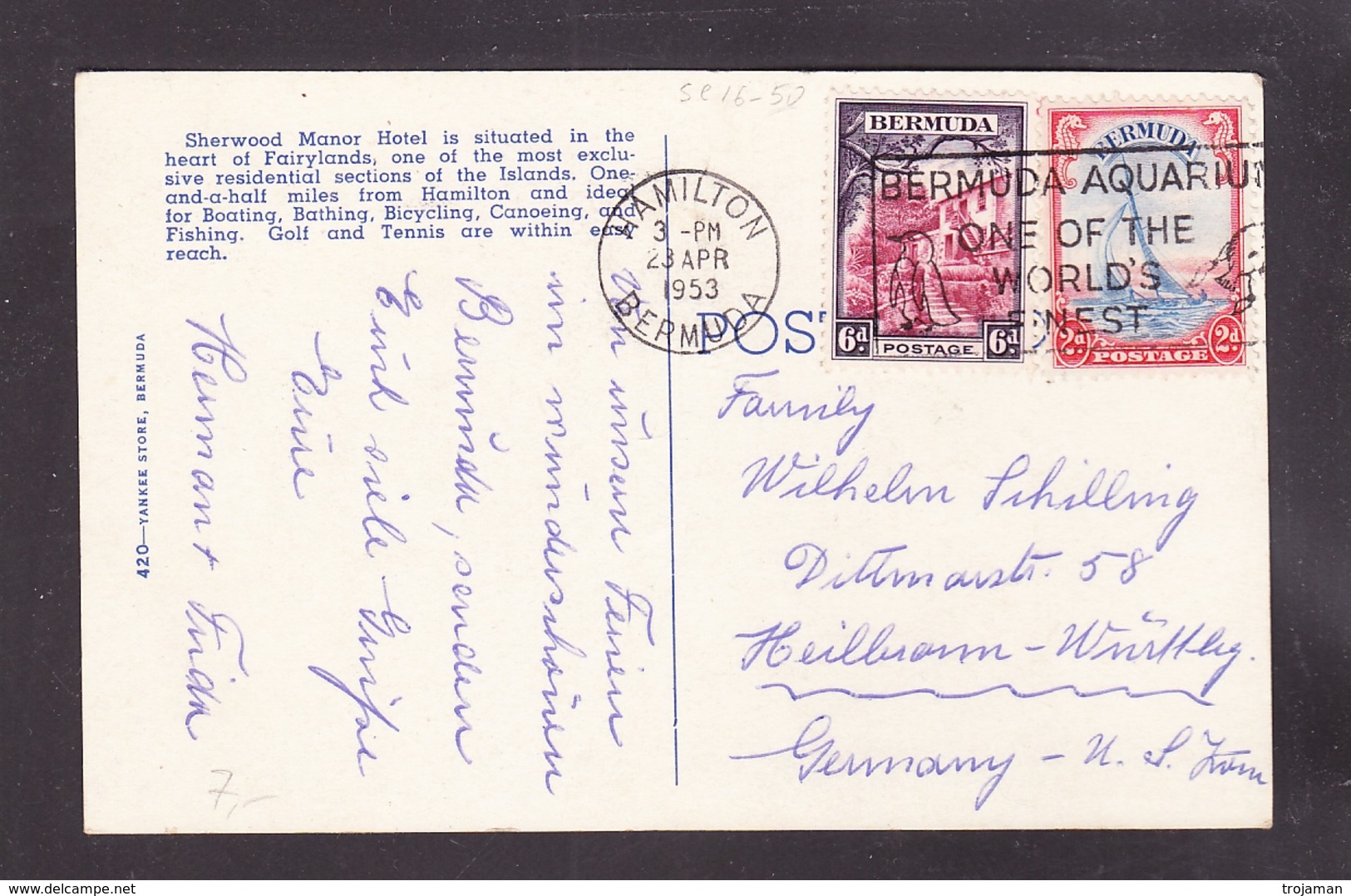 EXTRA-18-07-41 OPEN LETTER FROM BERMUDA TO GERMANY. "BERMUDA AQUARIUM" CANCELLATION. - Bermuda