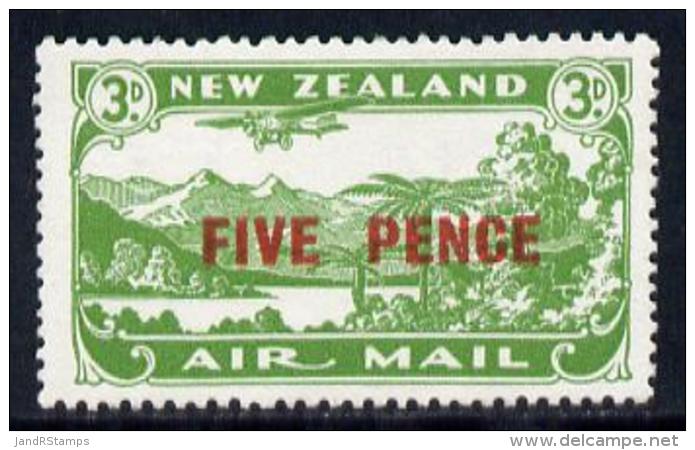 94552 New Zealand 1931 Surcharged 5d On Air 3d Green Mounted Mint SG 551 (aviation KG5) - Unused Stamps