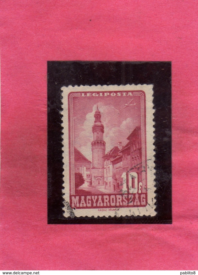 HUNGARY UNGHERIA MAGYAR 1947 AIR MAIL POSTA AEREA Loyalty Tower, Sopron TORRE 10f USATO USED OBLITER - Usati