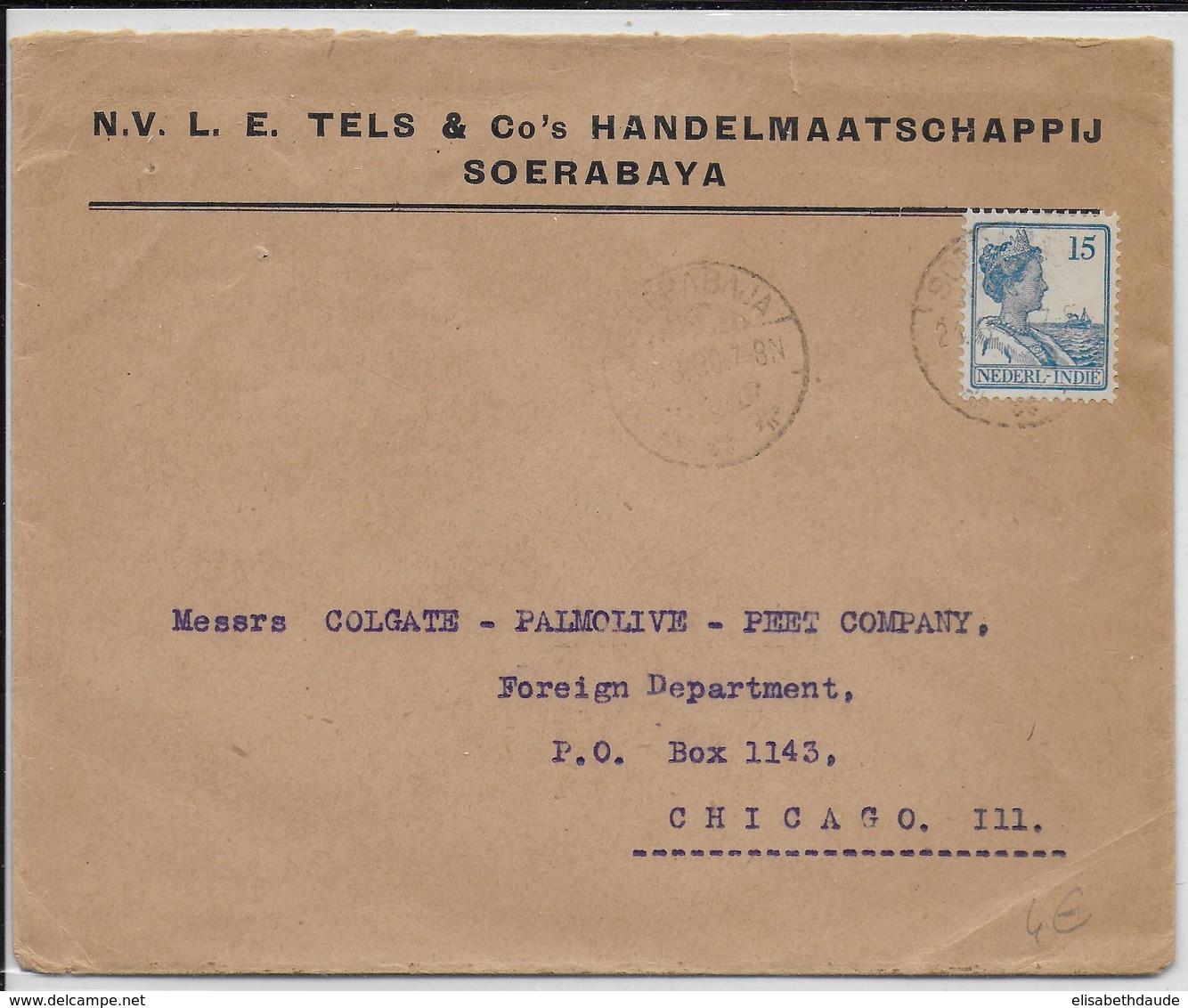 INDES NEERLANDAISES - 1930 - ENVELOPPE De SOERBAJA => CHICAGO (USA) - Niederländisch-Indien