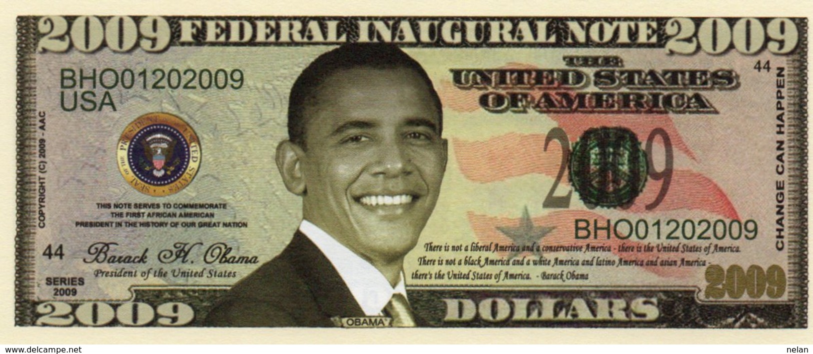 STATI UNITI-OBAMA DOLLARS-2009- EMISSIONI DI  FANTASIA-UNC - Altri & Non Classificati