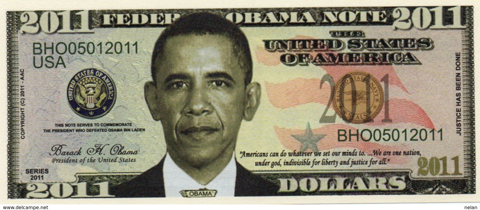 STATI UNITI-OBAMA DOLLARS-2011- EMISSIONI DI  FANTASIA-UNC - Altri & Non Classificati